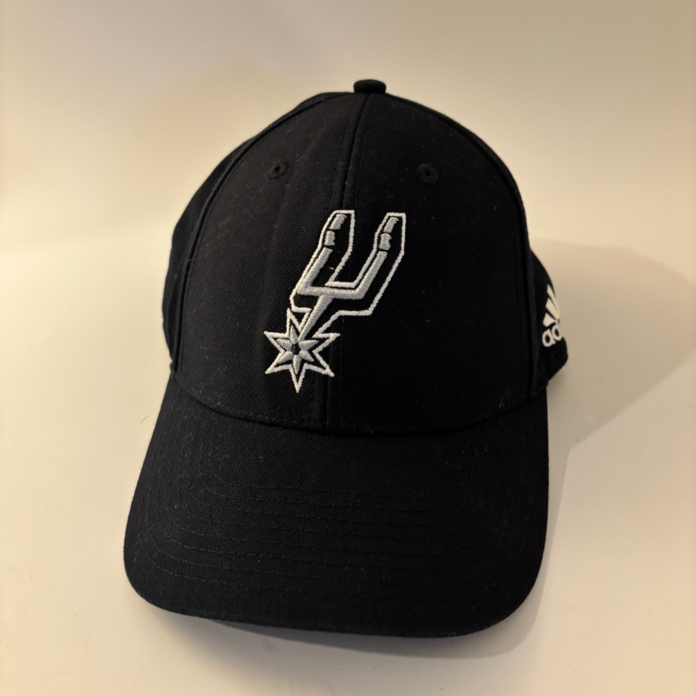 Adidas San Antonio Spurs Hat Mens Black Embroidered Structured Hook Loop Y2K